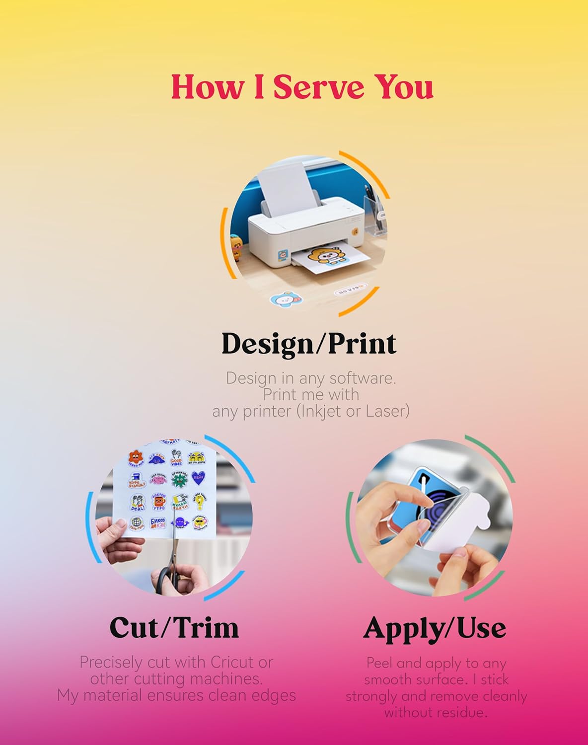 Uinkit Glossy PET Vinyl Sticker Paper Letter Size 8.5x11", Tear-Resistant & Waterproof with Inkjet/Laser Printers & Cricut, for Small Business Labels, Crafts, Decals Sticker Making, 200 Sheets