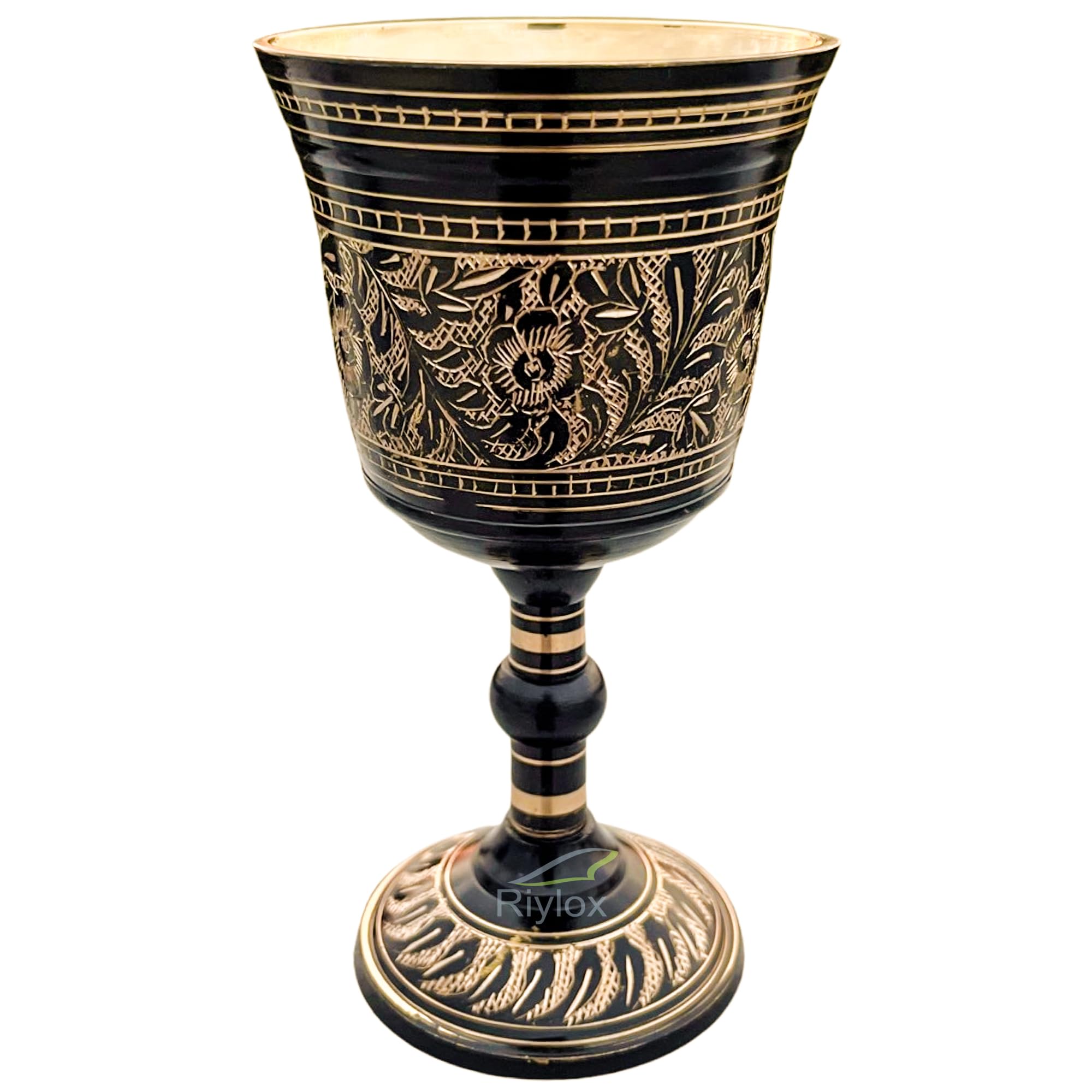 Riylox Handmade Solid Brass Wine Goblet, Vintage Chalice, Renaissance Medieval Gift, Black, Pack of 1