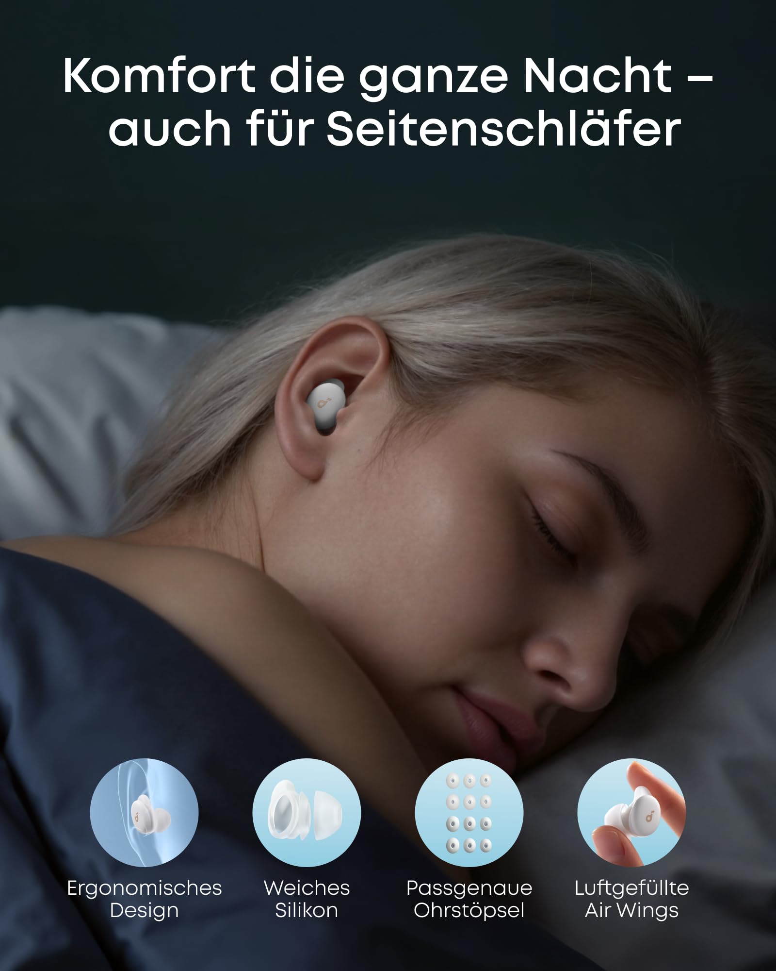 soundcore Sleep A30 von Anker, Schlafkopfhörer, Geräuschmaskierung, Bluetooth-Kopfhörer, adaptives Schnarchmaskierungssystem, Ultra-komfortabel für Seitenschläfer, 45h Akku