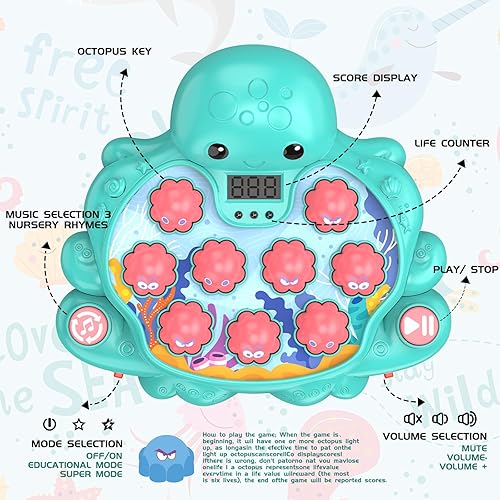 Miniatura 3 de Juego Octopus Vitality Strike, Juguete Musical Educativo Whack-A-Mole con 2 Modos de Juego, Pantalla de Puntuación Digital, Juguete de Aprendizaje