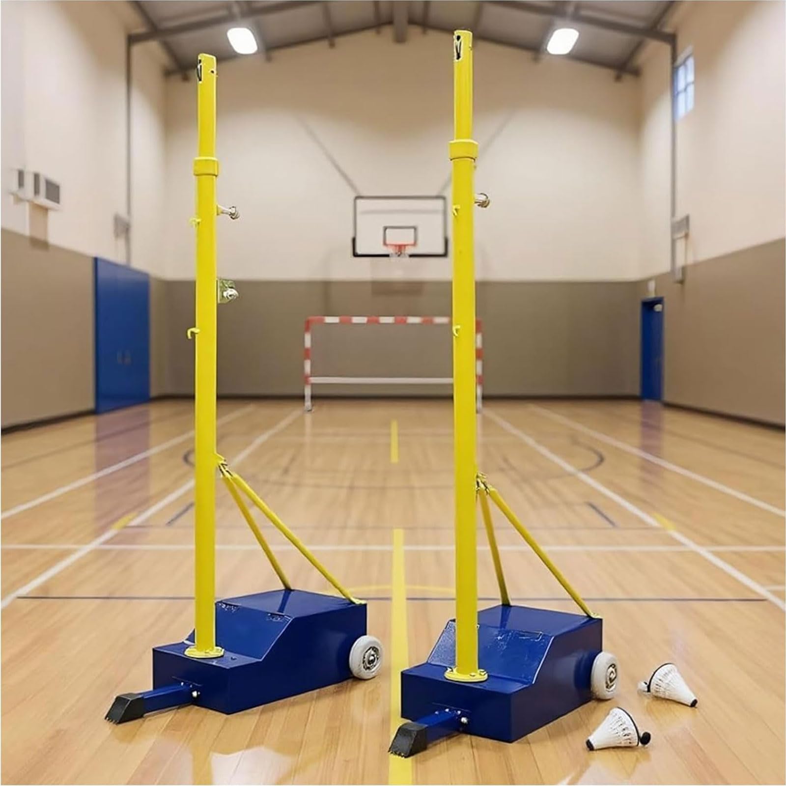 ZHNANDAMAI Badminton/Volleyball Poles for Backyard, Portable 5ft Badminton Net Frame Poles with Wheel, Movable Badminton Pole Stand with Heavy Duty Base, for Park Stadium School Indoor Outdoor