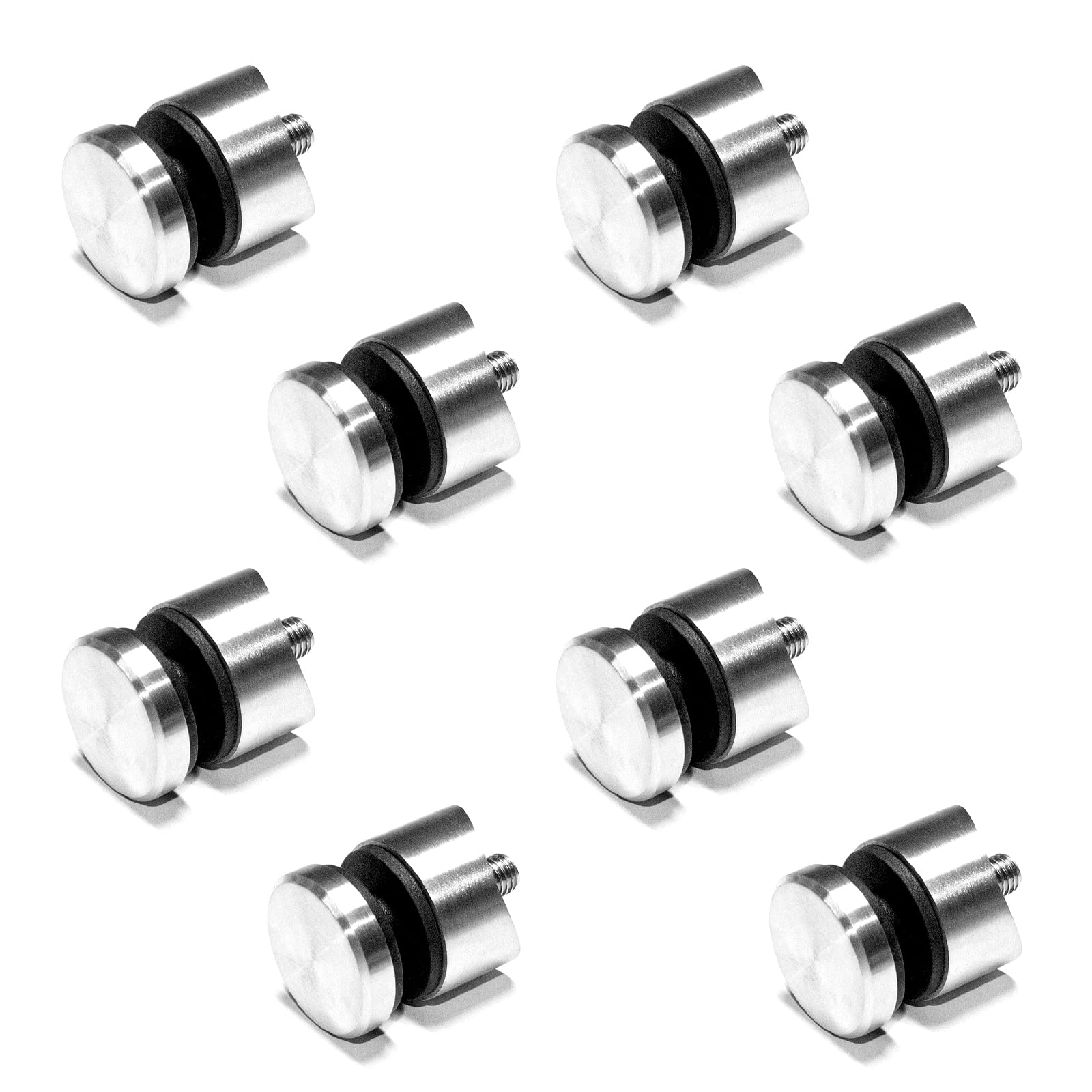 PRIOstahl Glaspunkthalter Punkthalter Glashalter x 8 Halter mit M8 Schraube + Gummieinlagen für Glas 6mm bis 12,76mm Anschluss Ø 42,4mm für Glasscheiben Plexiglas Balkon Geländer aus Edelstahl V2A