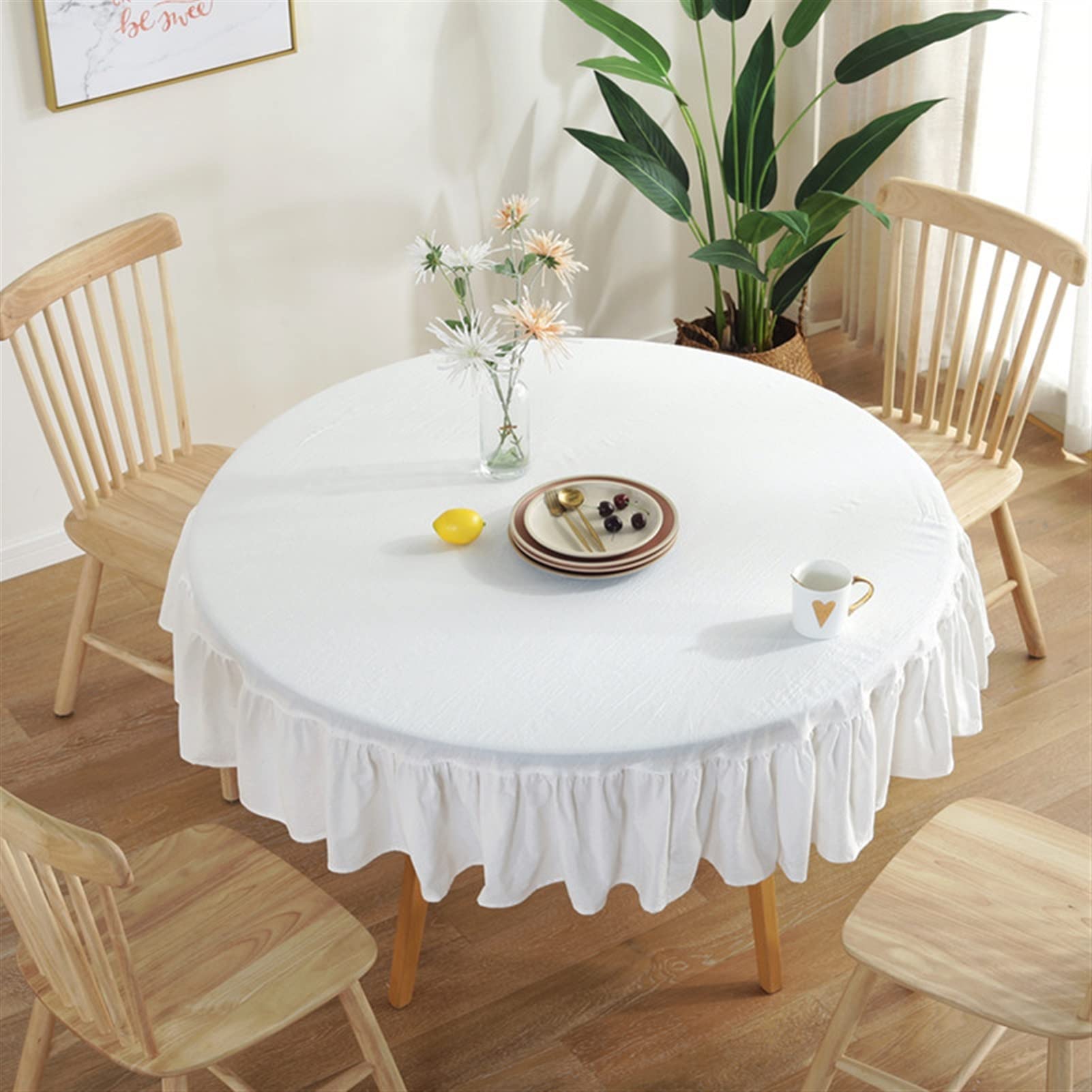 Nappe ronde en coton nordique plissée lotus pour table de salle à manger et hôtel