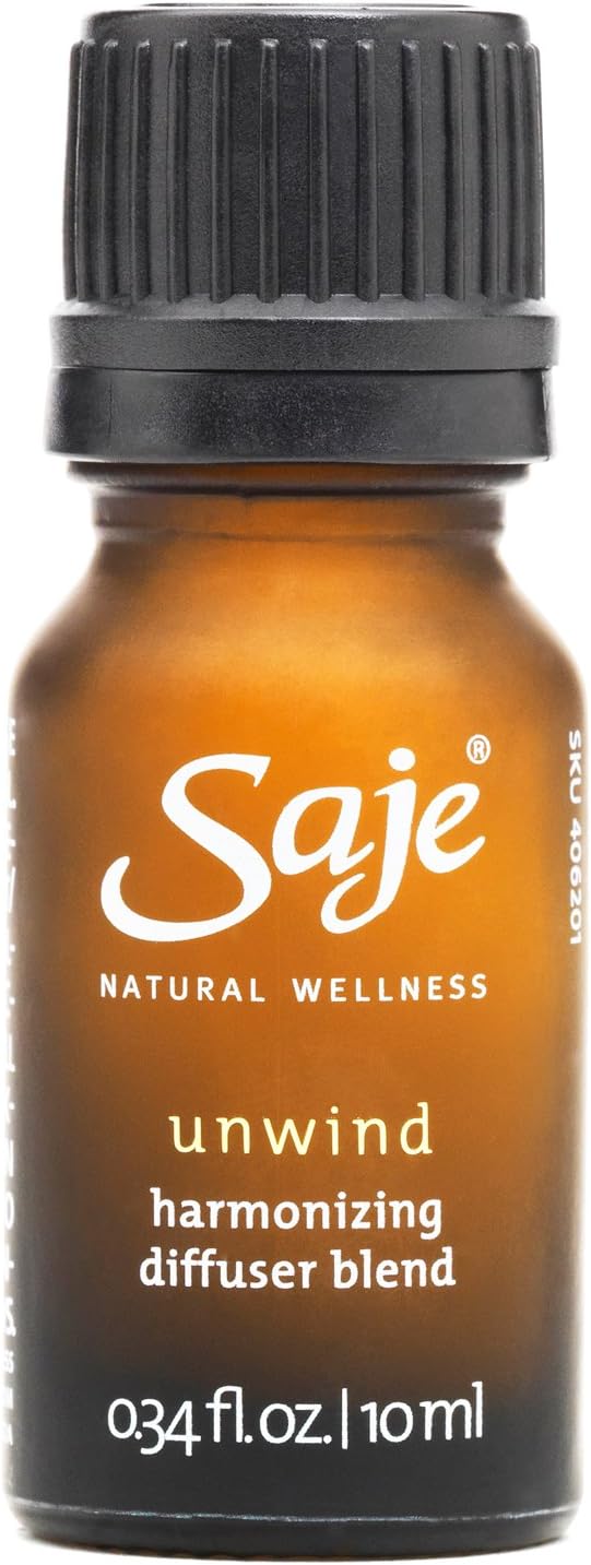 Saje Unwind Diffuser Blend, Aromatherapy Essential Oil Blend, 100% Natural, (0.34 fl oz)