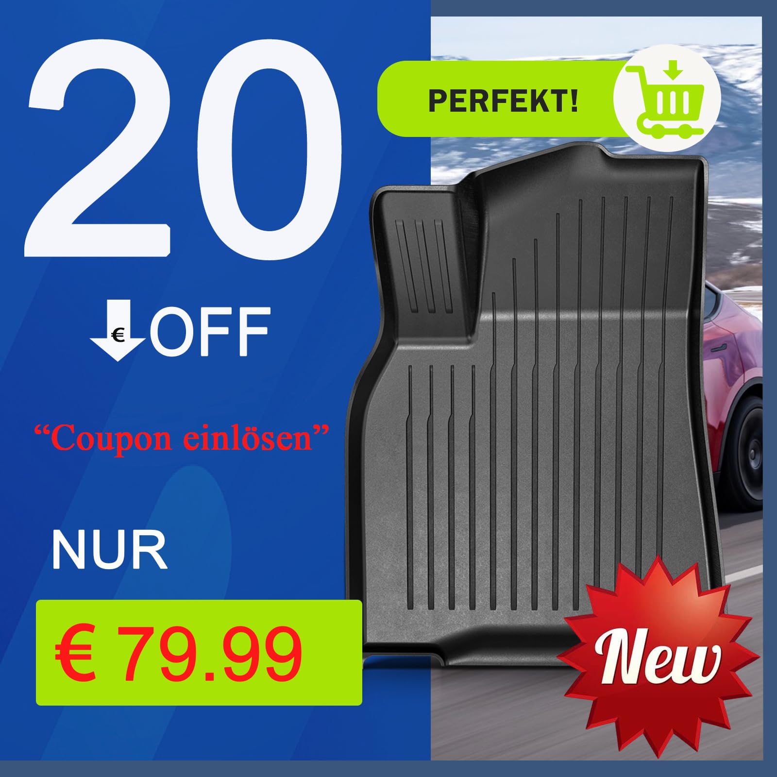 moveland TPE Tesla Model Y Fußmatten Passend für Tesla Model Y 2019–2024 – Allwetter & Extra Robust – rutschfest, Wasserdicht, Leicht zu Reinigen – autofussmatten(9 PCS)