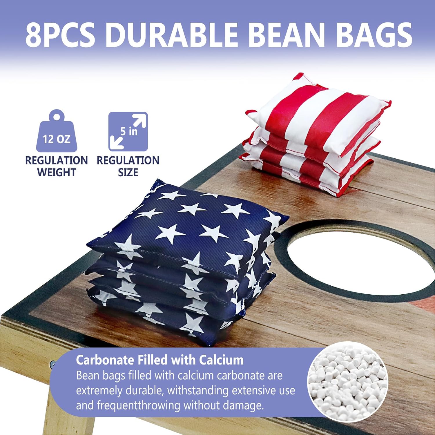 Cornhole Board Set, Regulation Size 4 x 2FT/3 x 2FT Solid Wood Corn Hole Game Set with 8 Bean Bags,2 Cornhole Boards and 1 Carry Bag for Outdoor Beach Toss Games Competitions