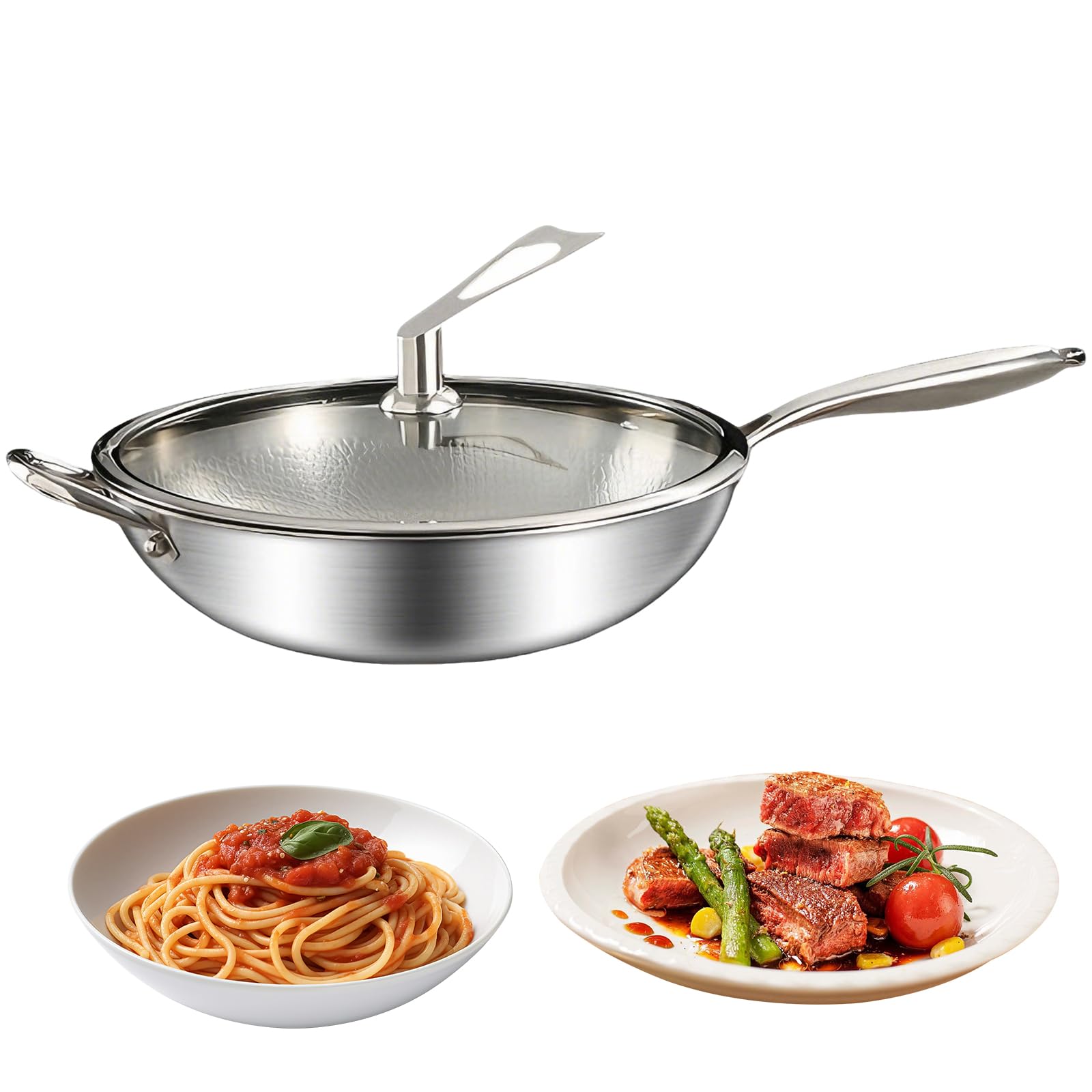 Titan Bratpfanne Ø 30 cm, Titan Pfanne Unbeschichtet mit Deckel, Kratzfeste Pfannes, Gehämmerte Pfanne, Premium bratpfanne für Induktion, Spülmaschinenfest