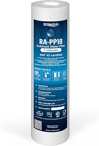 Ronaqua Filtro de agua de cartucho, 10 X 25 pulgadas, 4 capas de filtración, elimina suciedad, oxidación, de polipropileno, Blanco