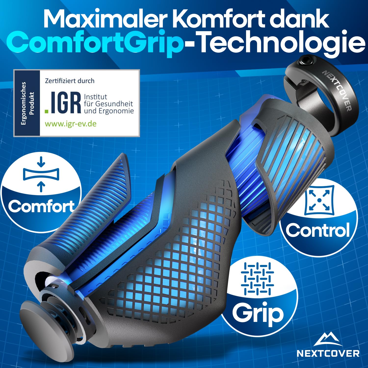 NEXTCOVER® Fahrradgriffe ergonomisch mit [Comfort-Grip-Technologie] I Universal Fahrrad- & MTB Griffe I Griffe Fahrrad I Lenkergriffe Fahrrad I Fahrrad Griffe