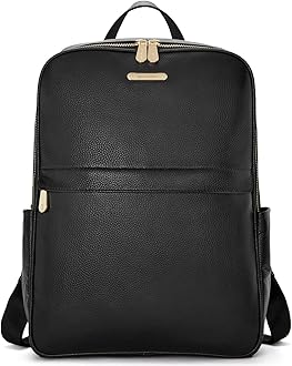 Leather Backpack for Women Genuine Leather 15.6 inch Ladies Laptop Backpack Purse College Casual Rucksack Travel Bag Daypack Black