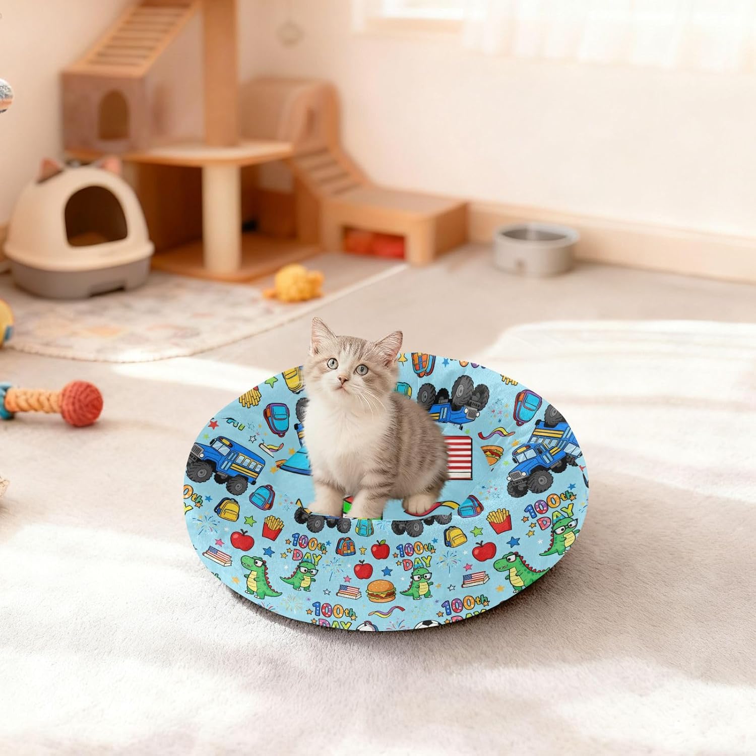 Pet Dog Beds Removable & Washable Fluffy Dog Pillow Bed for Small Size Pets Sleeping M 100th Day Celebration Dinosaur