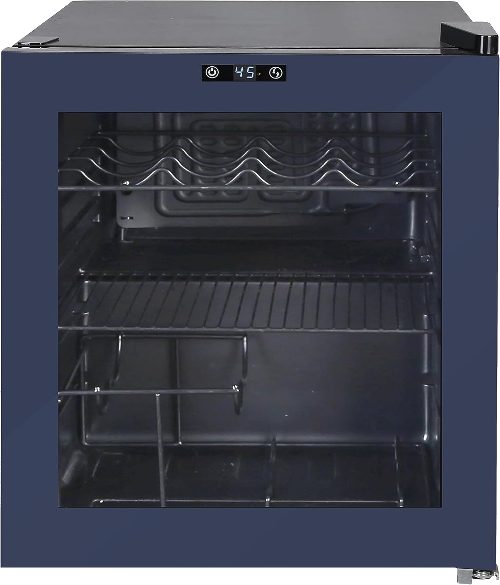 Beverage Cooler Refrigerator 15 Wine Bottle/60 Can Capacity, Glass Door, 17-Inch Wide Freestanding, Adjustable Thermostat Control, 1.6-Cu.Ft, Slate Blue