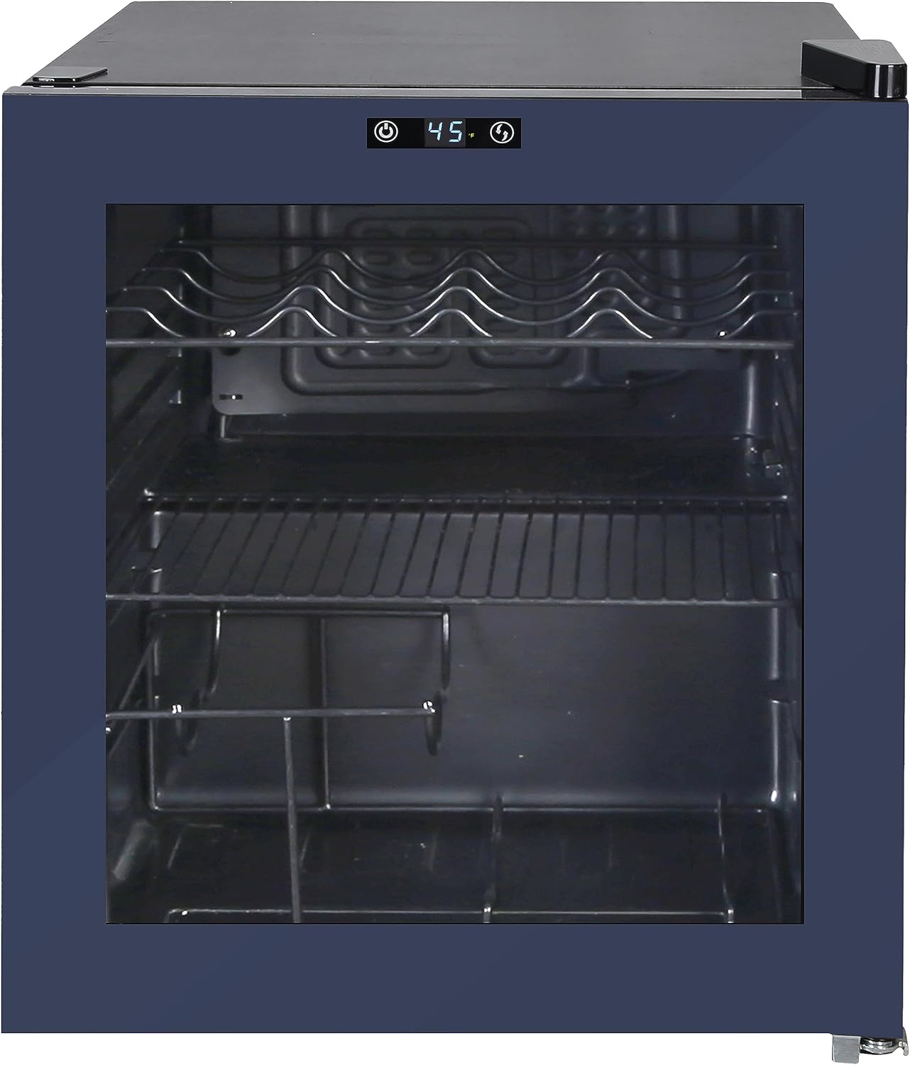 Aurrealdea view of the West Bend Beverage Cooler with glass door and digital display.