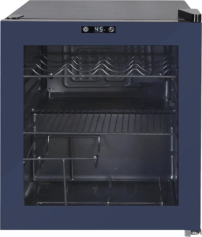 Beverage Cooler Refrigerator 15 Wine Bottle/60 Can Capacity, Glass Door, 17-Inch Wide Freestanding, Adjustable Thermostat Control, 1.6-Cu.Ft, Slate Blue