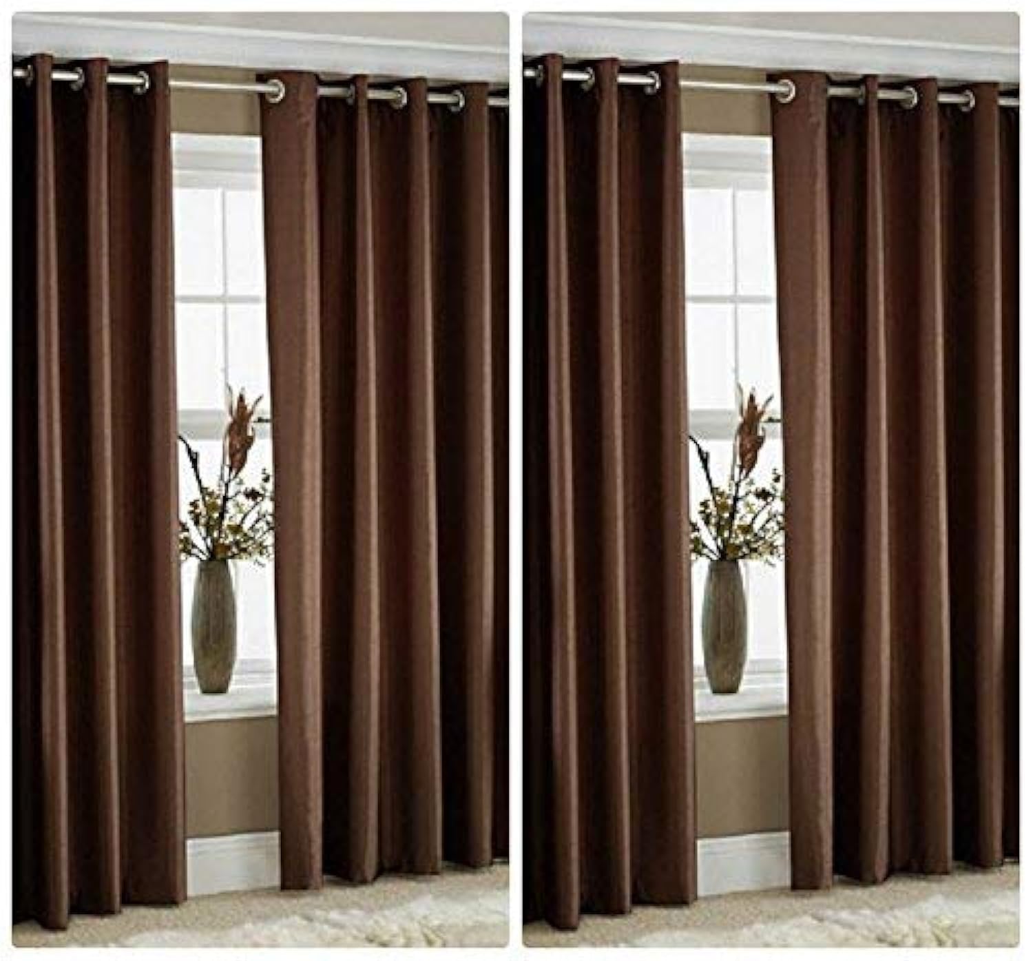 Exporthub 4 Piece Eyelet Polyester Long Door Curtain Set, 8ft, Brown