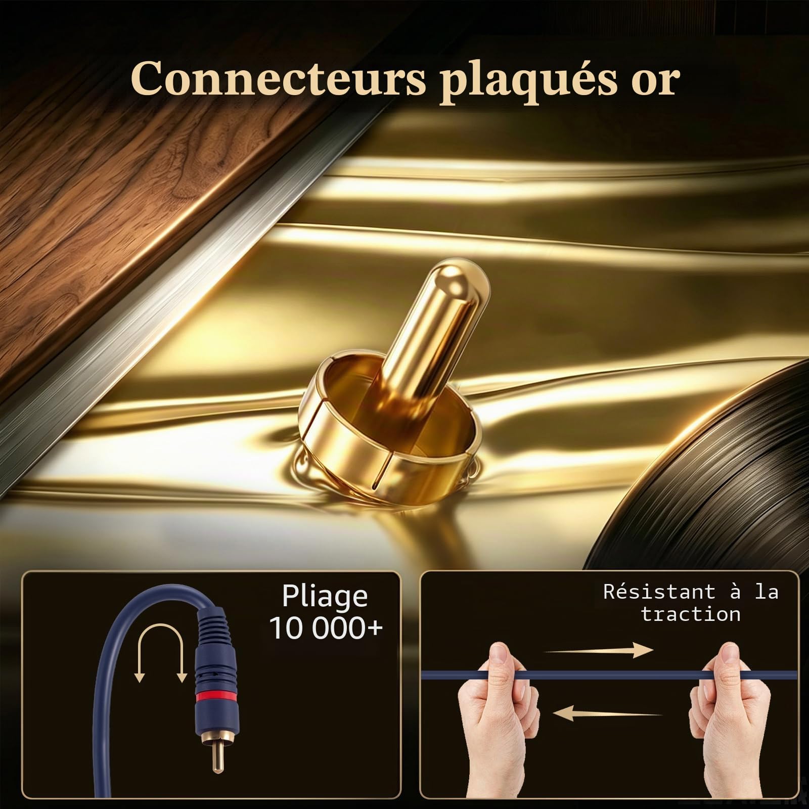UIInosoo Câble RCA avec fil de terre, 1,8 m plaqué or 2RCA mâle vers 2RCA mâle, interconnexion stéréo pour platine, préamplificateur, tourne-disque, amplificateur