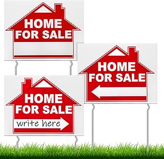 3 Pcs 12 x 16 Inches Home for Sale Signs with Stakes Double Sided Home for Sale by Owner Yard Sign with Directional Arrow Open House Real Estate Agents(Red, White)