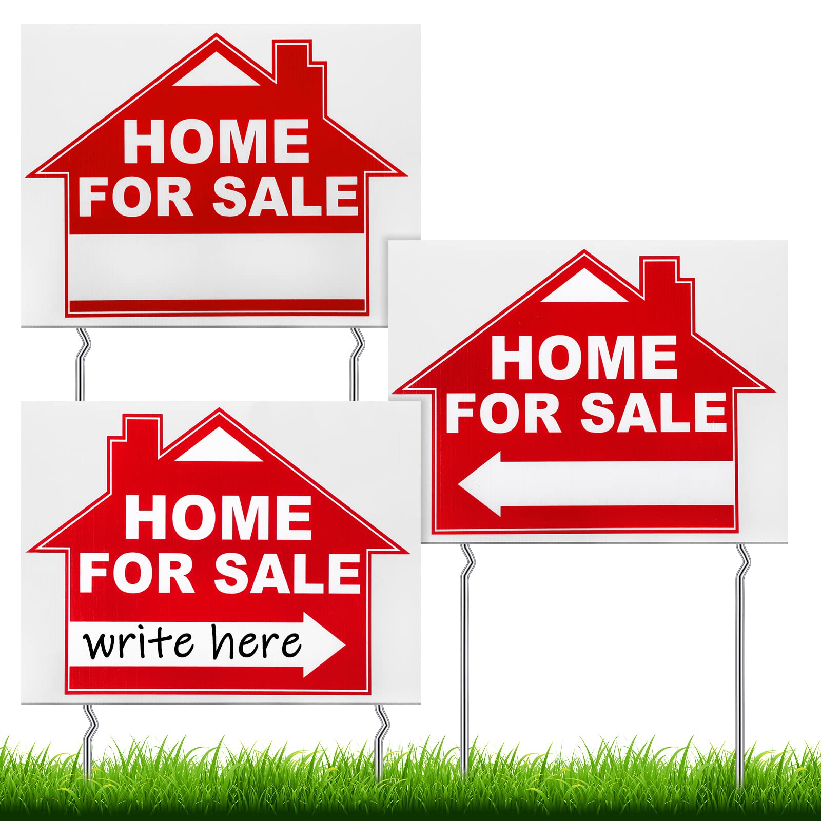 3 Pcs 12 x 16 Inches Home for Sale Signs with Stakes Double Sided Home for Sale by Owner Yard Sign with Directional Arrow Open House Real Estate Agents(Red, White)-image-7
