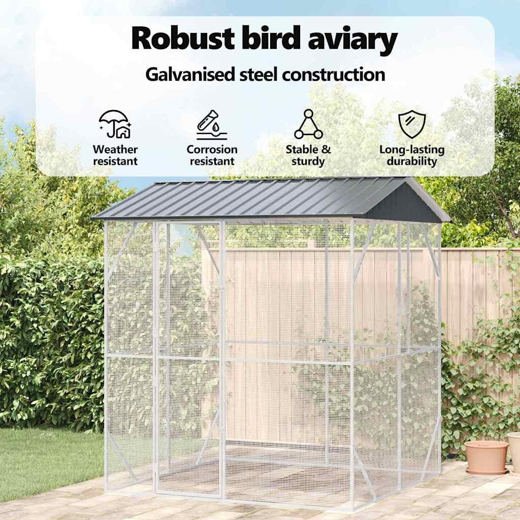 vidaXL Jaula para Aves Antracita 215 x 208 x 247 cm Acero Galvanizado, Refugio de Aves Moderno para jardín y terraza, Jaula Rectangular, hábitat Amplio, Zona Duradera