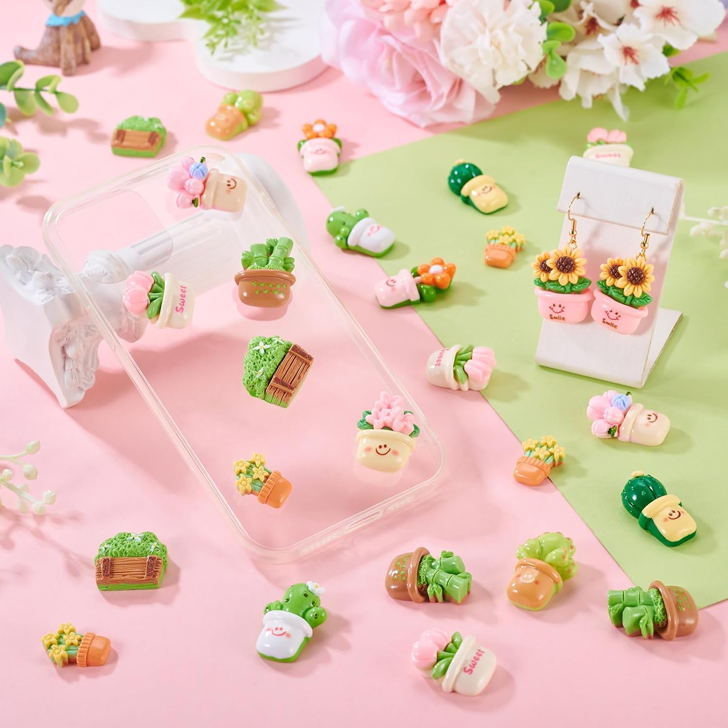 Craftdady 25Pcs Plants Resin Charms Cabochons 3D Potted Plant Cactus Flower Potted Cabochons Colorful Flat Back Embellishments for DIY Scrapbooking Nail Phone Jewelry Making Decorations image 2