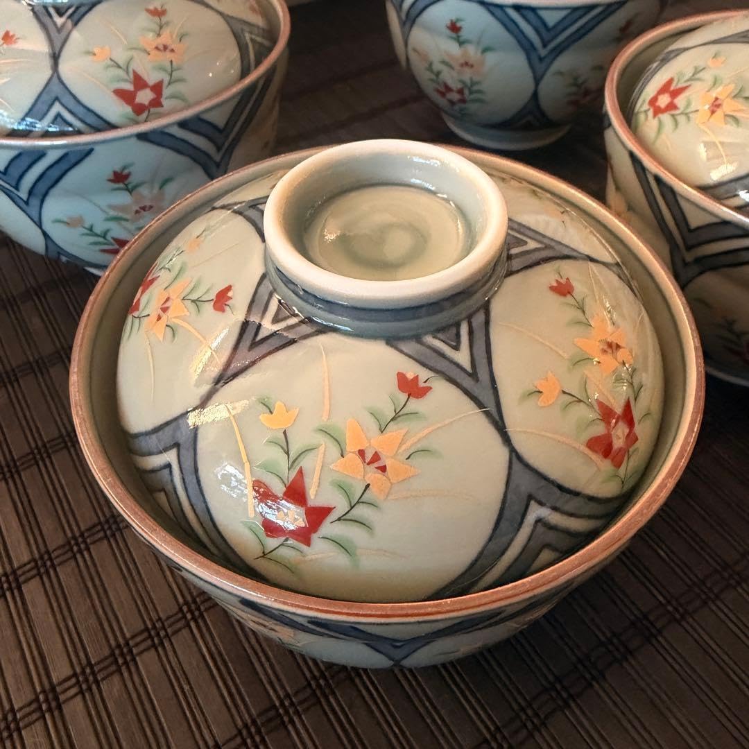 有田焼 風乃木窯 間取桔梗 蓋付き多用椀 雑煮椀 丼椀 4客