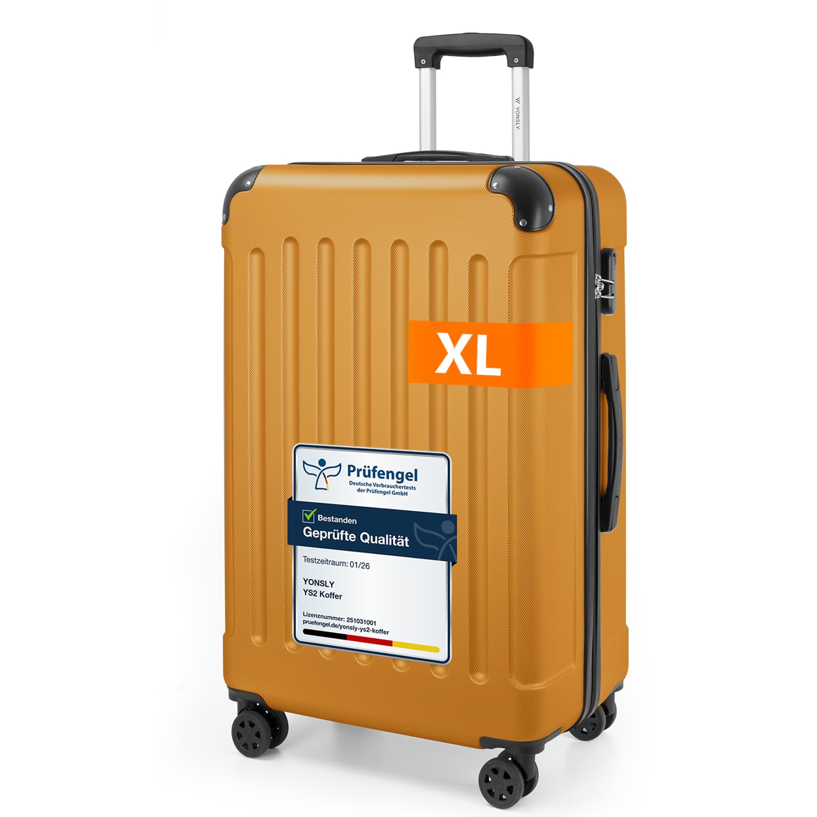 YONSLY Gepäck Reisekoffer, Trolley Rollkoffer Handgepäck, Hartschalenreisekoffer mit 360° Lenkrollen, Zahlenschloss, Mehrstufiger Teleskopgriff
