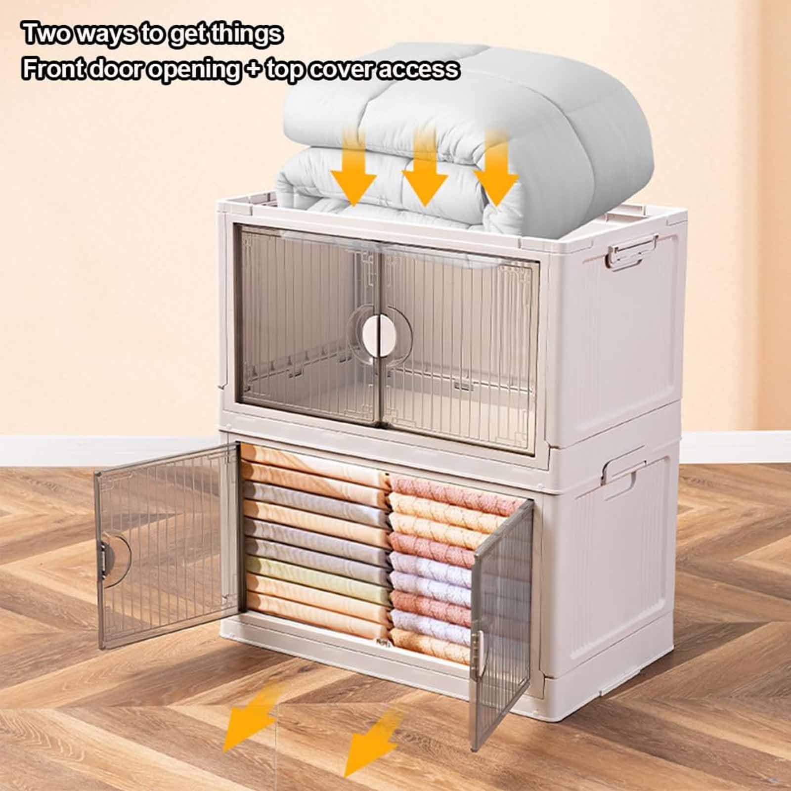 Caja de Almacenamiento de Plegable, hogar Armario de Almacenamiento Cajas de Almacenamiento plástico,Transparente Cajas apilables con Ruedas para dormitorios Salas de Estar