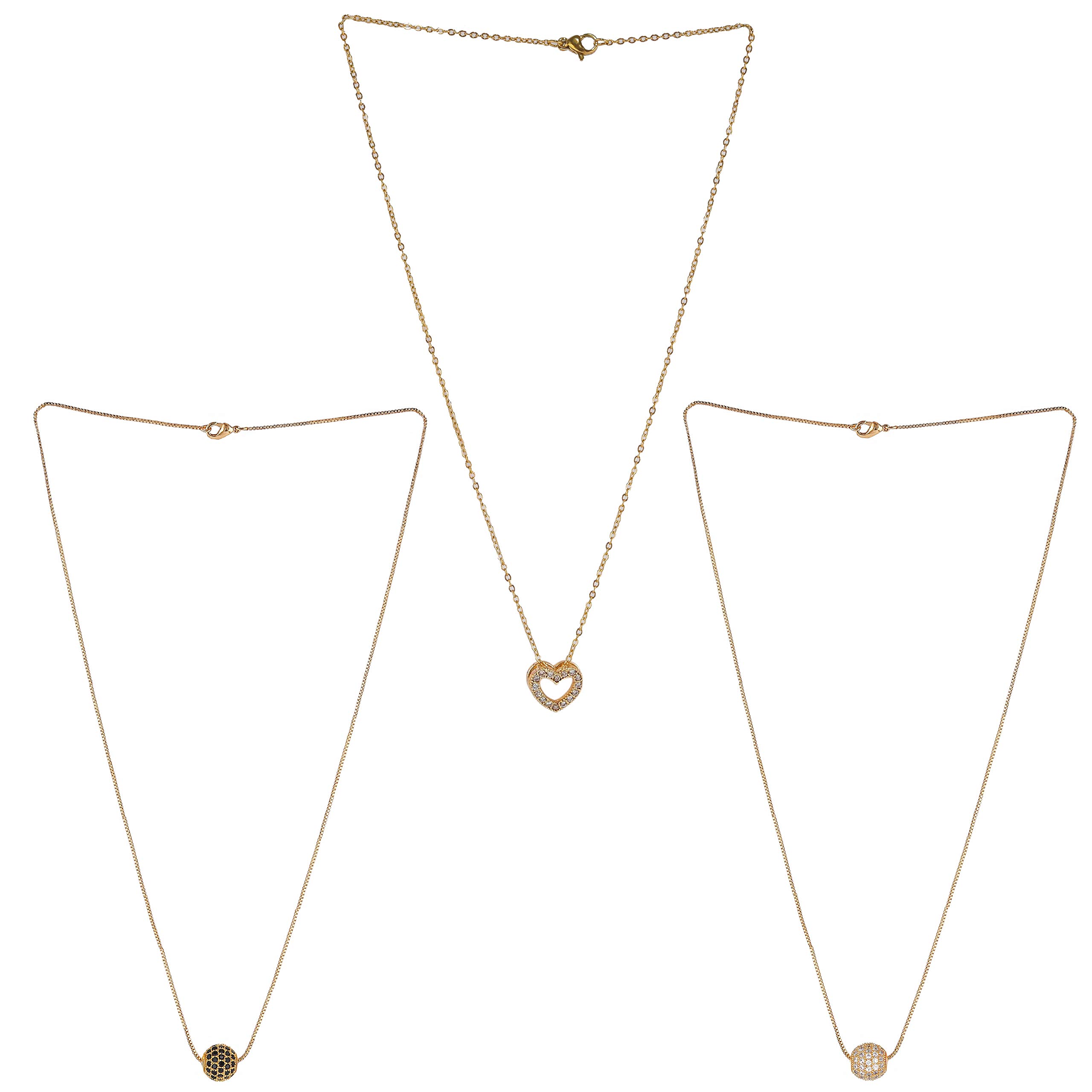 Brado Jewellery Gold Plated White & Black American Diamond & One Love Heart Pendant With Satari Chain Combo Of 3 Necklace Chain Pendant for Women & Girls (Gold) (B08R1G4DKM) Amazon Price History, Amazon Price Tracker