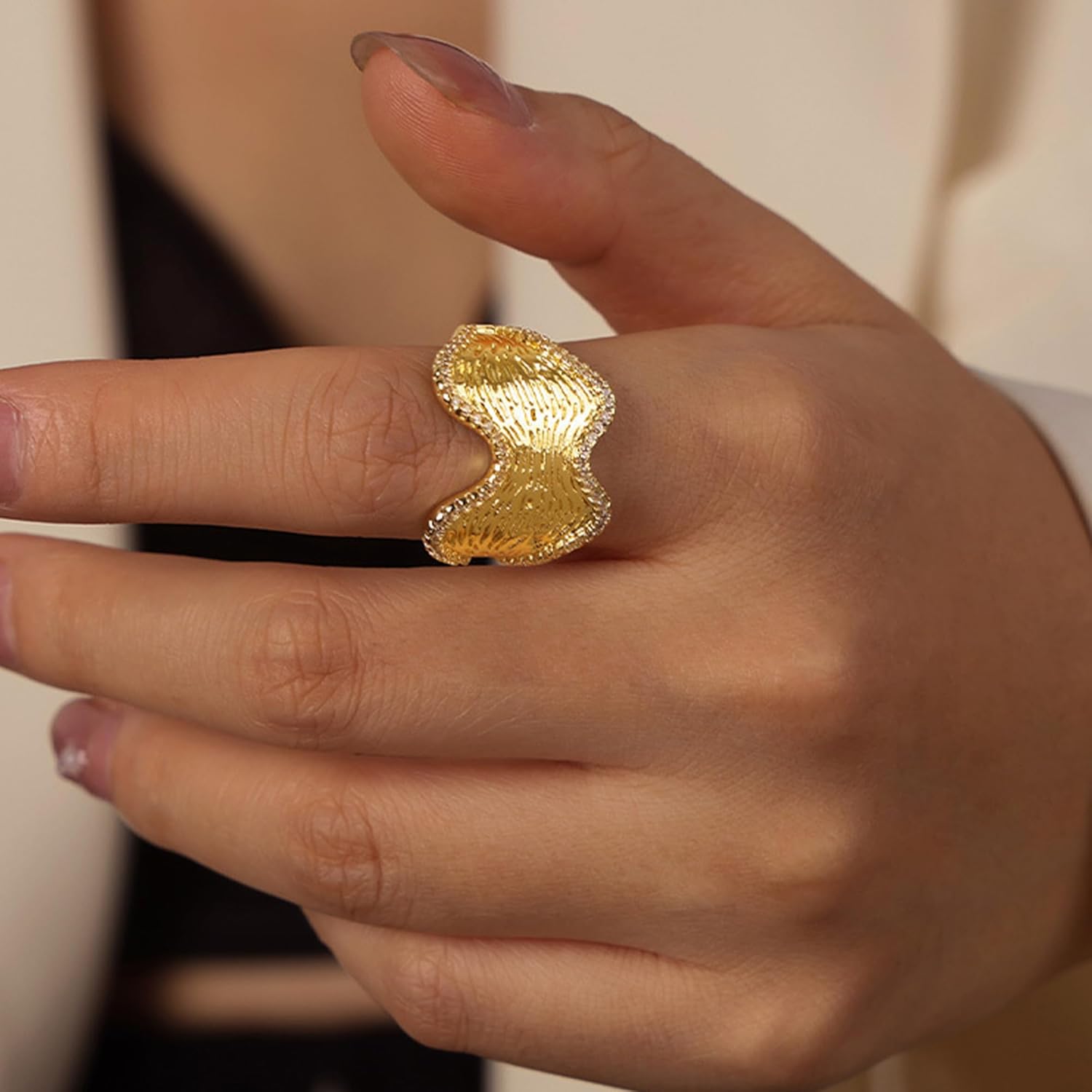 18K Gold Plated Wave Geometry Ring For Women Dainty Stackable Rings Open Band Statement Ring Finger Jewelry - Image 2