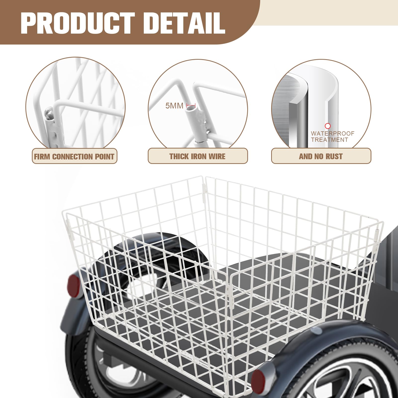 Panier Arrière Pour Tricycle Pliable Grande Capacité - En Panier Arrière Pour Tricycle Pliable Grande Capacité - En
