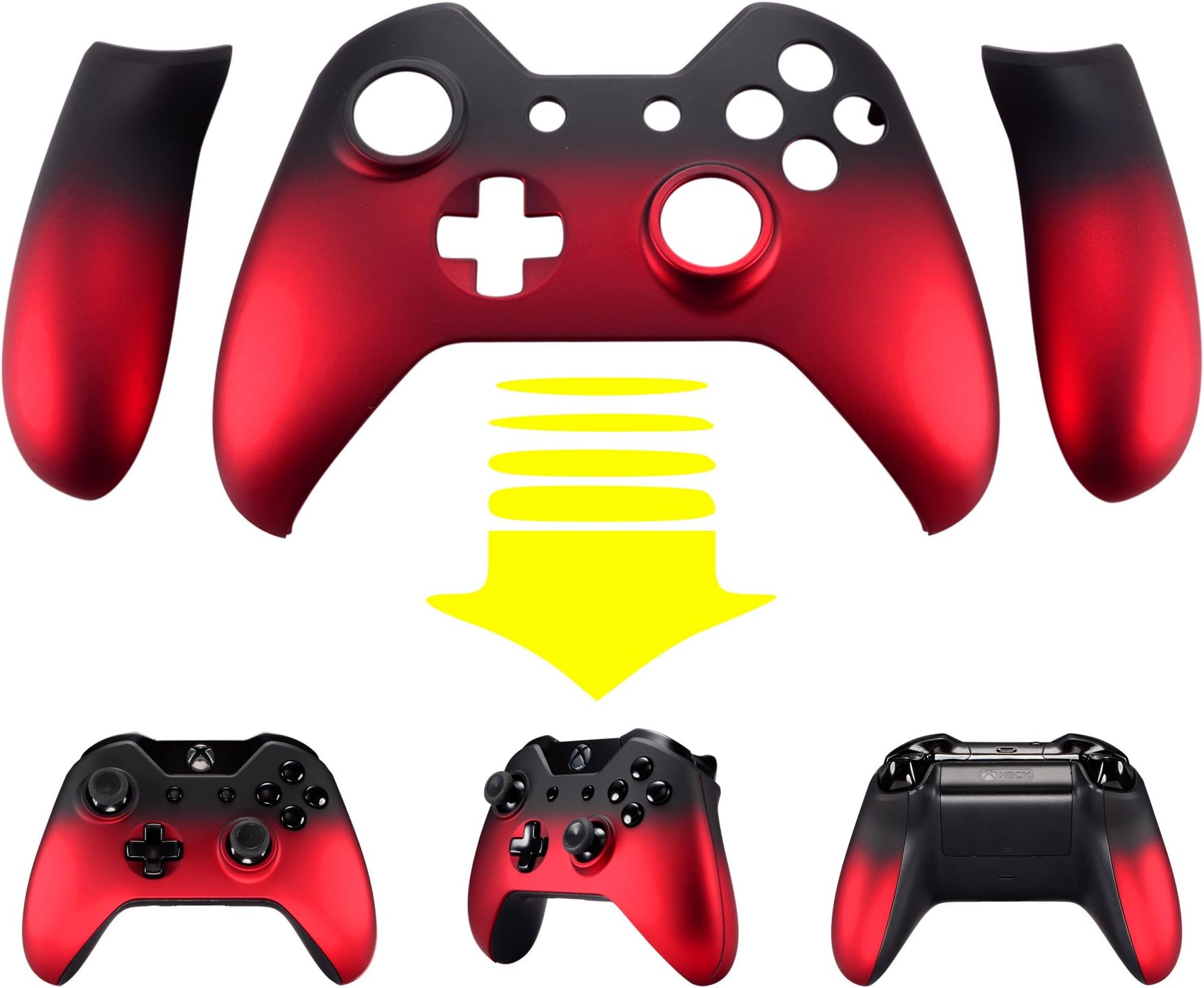 eXtremeRate Shadow Red Soft Touch Front Housing Shell Faceplate Replacement Parts Side Rails Panel for Xbox One Standard Controller W/3.5 mm