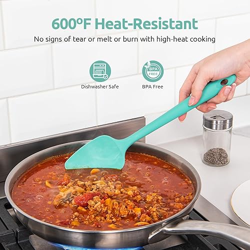 Miniatura 4 de U-Taste Juego de 3 espátulas de cuchara de silicona resistentes al calor de 600F sin BPA (Aqua Sky), y 600  a prueba de calor sin BPA sólidos o