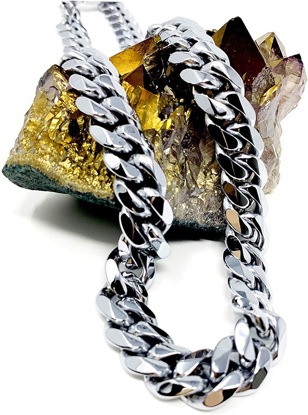 14ct White Gold Cuban Link Chain Necklace for Men, Women Real 9MM 14K Karat Diamond Cut Heavy w Solid Thick Clasp