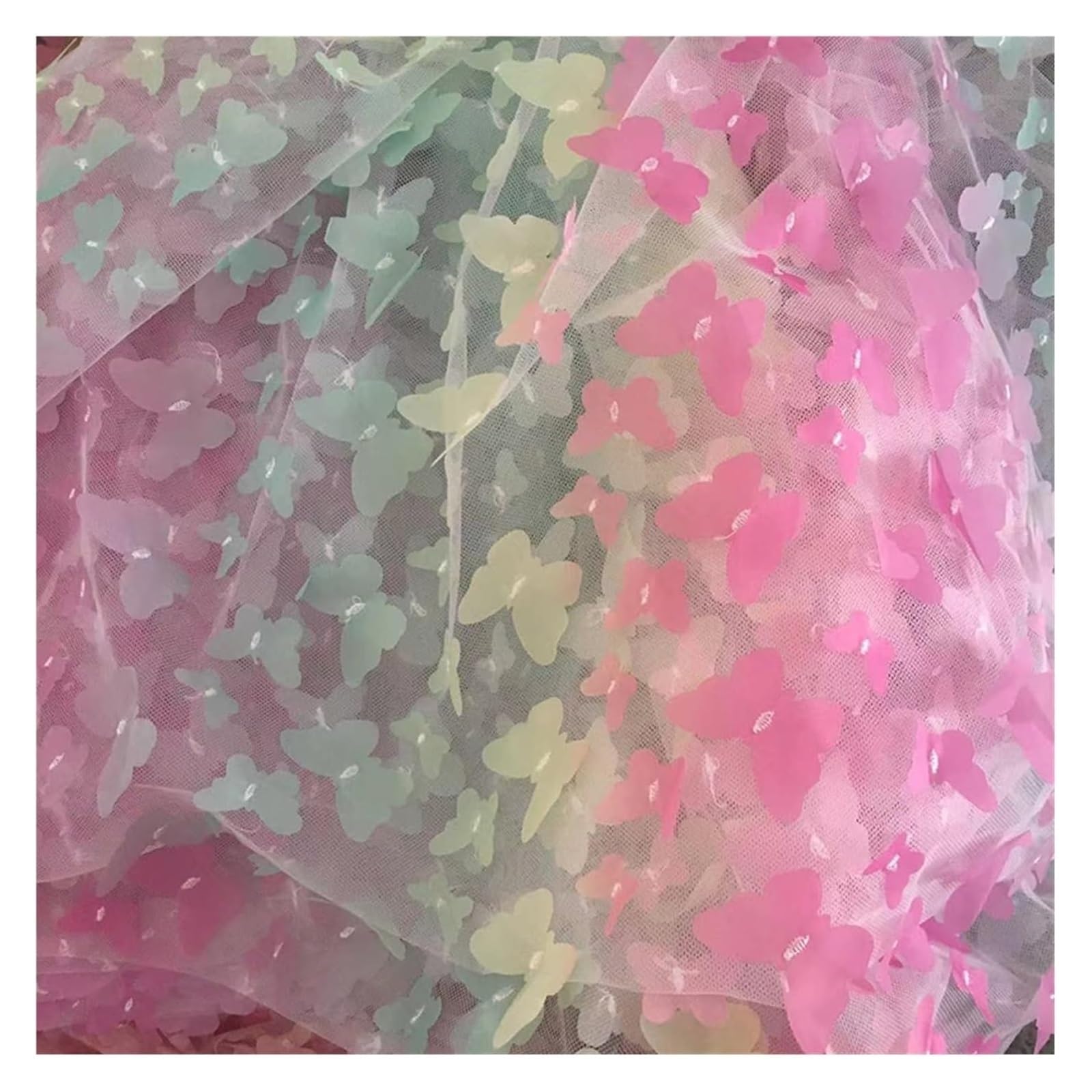 suknia ślubna, Tkanina tiulowa z bawełny z haftem kwiatowym do samodzielnego wykonania na wesele, wielokolorowa, 130 cm x 91 cm(Light Blue-butterfly)