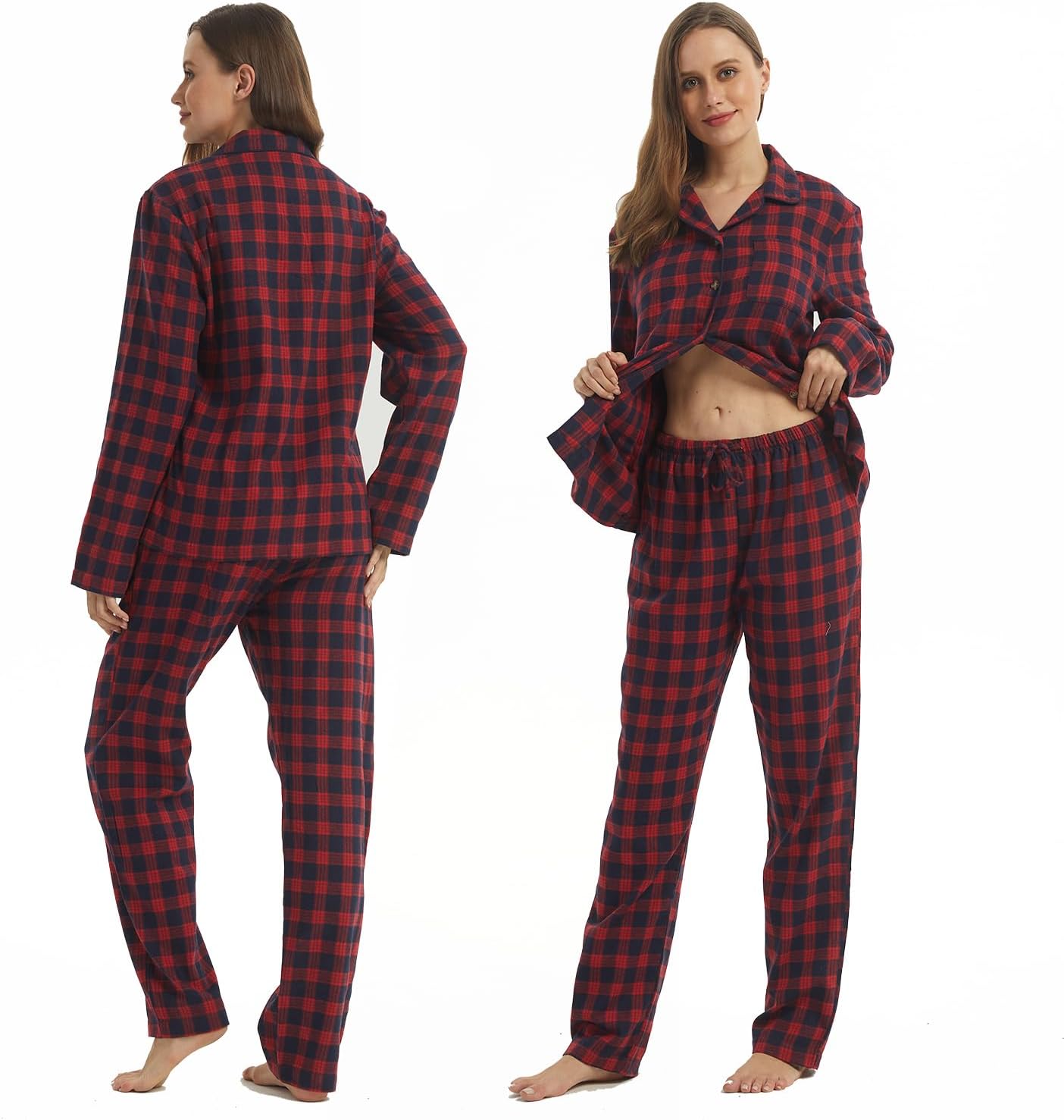 LANBAOSI Women Flannel Pajamas Set - Long Sleeve Top and Bottom - Ladies Lightweight Flannel PJs - Image 3