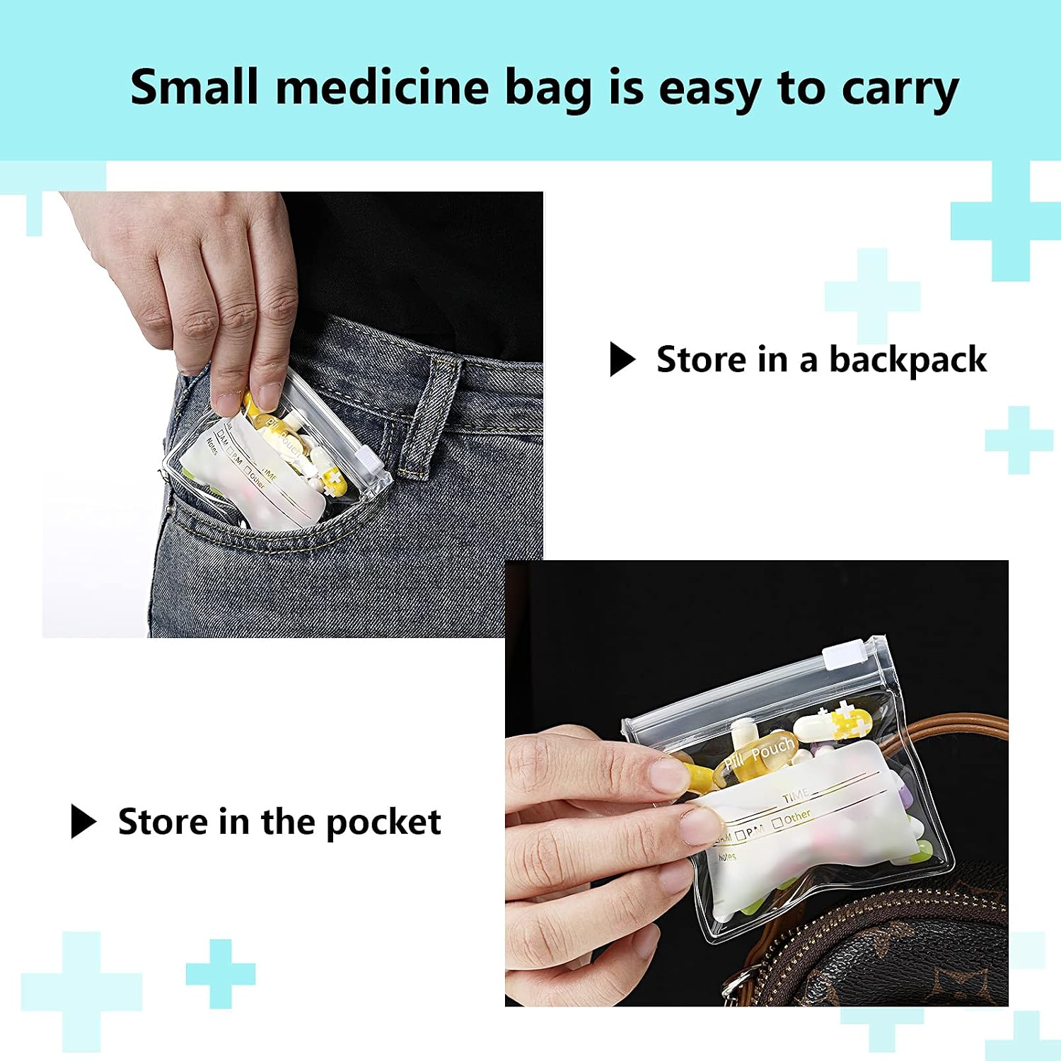 Pill Pouch Bags Zippered Pill Pouch Set Reusable Pill Baggies writable Label Self Sealing Travel Medicine Organizer Storage Pouches with Slide Lock for Pills and Small Items(24 Pieces)