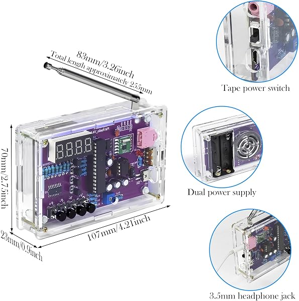 FM Radio Kit, Soldering Practice Kits, Digital Radio FM Receiver Kit with 2 Power Supply Modes for Schools, Researchers, DIY Enthusiasts - 2