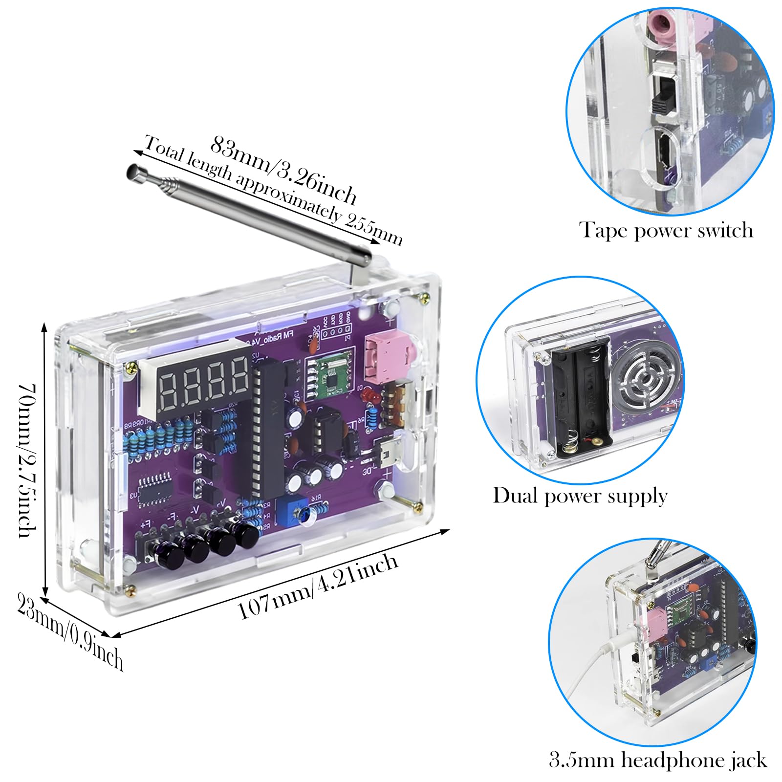 Kit de Radio FM, Kits de Práctica de Soldadura, Kit de Receptor FM de Radio Digital con 2 Modos de Fuente de Alimentación para Escuelas, Investigadores, Entusiastas del Bricolaje