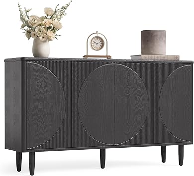 LITTLE TREE 59-Inch Buffet Cabinet Sideboard with Storage, Modern Sideboard Buffet Table with Doors for Living Room, Dining Room Black