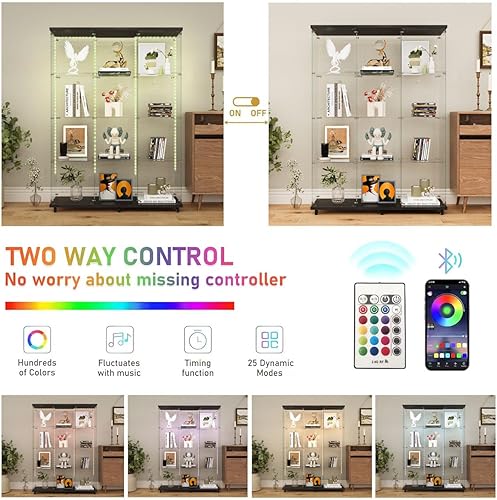 Miniatura 213 de Vitrina de cristal con 4 estantes con tira de luces LED y cerradura, vitrina de vitrina con ruedas y 1 puerta, vitrina de vidrio templado para sala