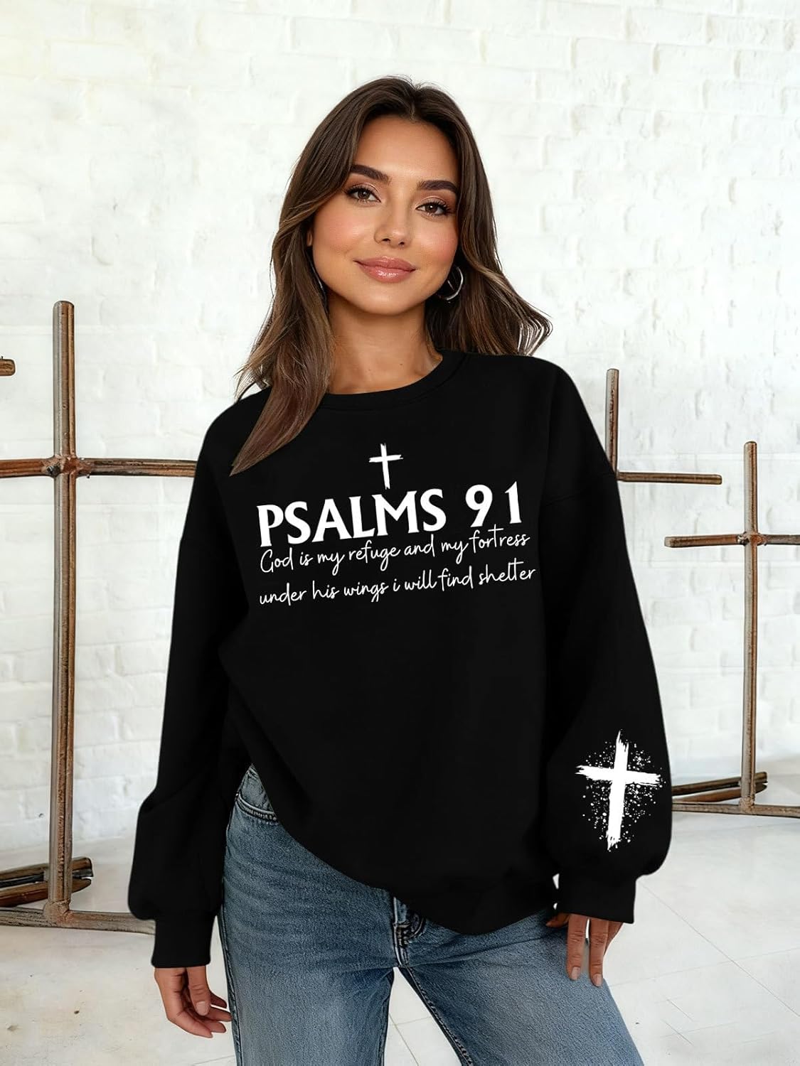 Christian Sweatshirts for Women Oversized Faith Jesus Shirts Bible Verses Inspirational Long Sleeve Graphic Pullover - Image 2