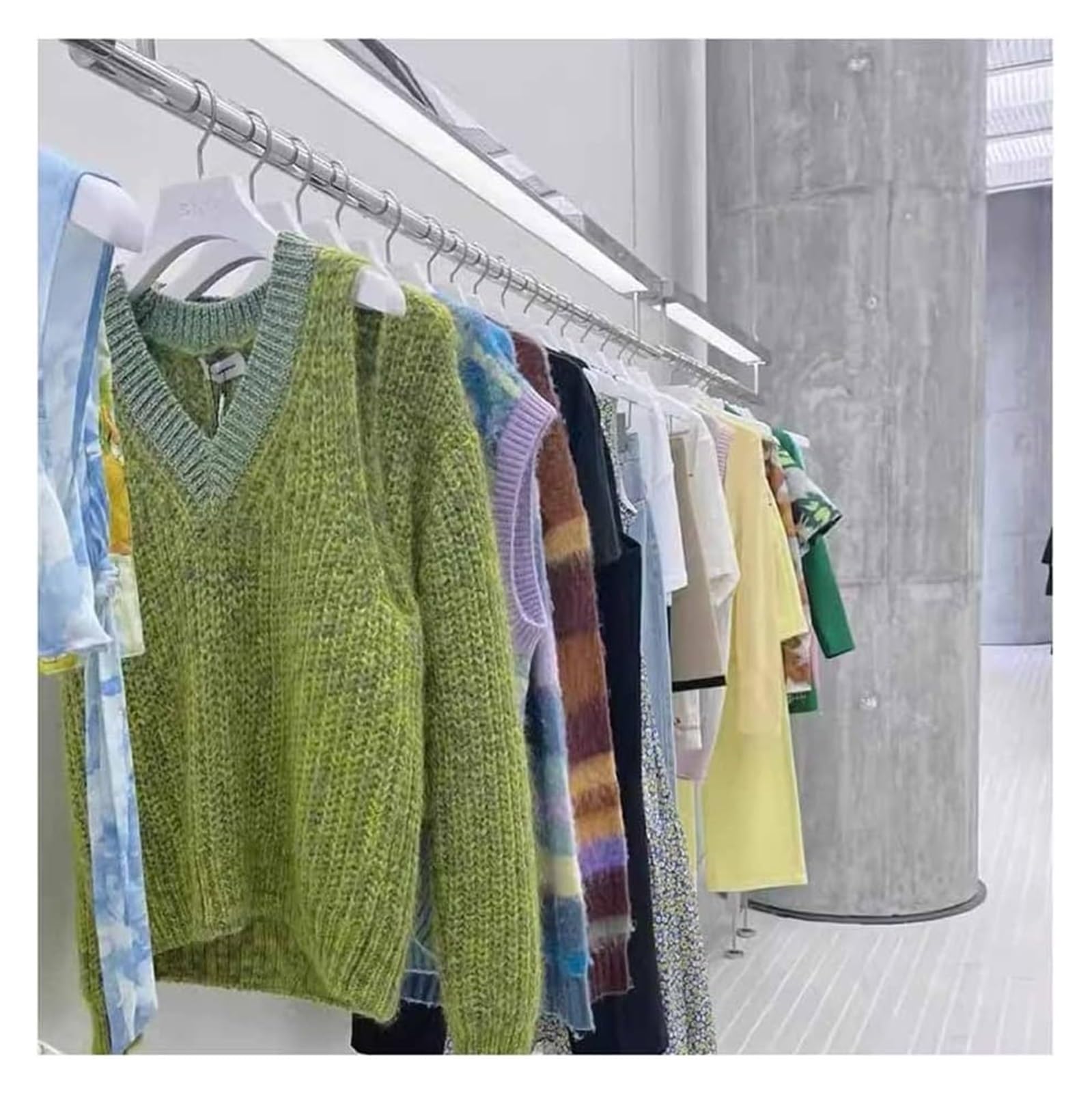 JKJZSALJ Clothes Rail Garment Rack Adjustable Height Ceiling Hanging Clothing Rack, Luminous Stainless Steel Clothes Storage Hanger Boutique Retail Display Garment Rack Home Hanger Org,Silver,100cm