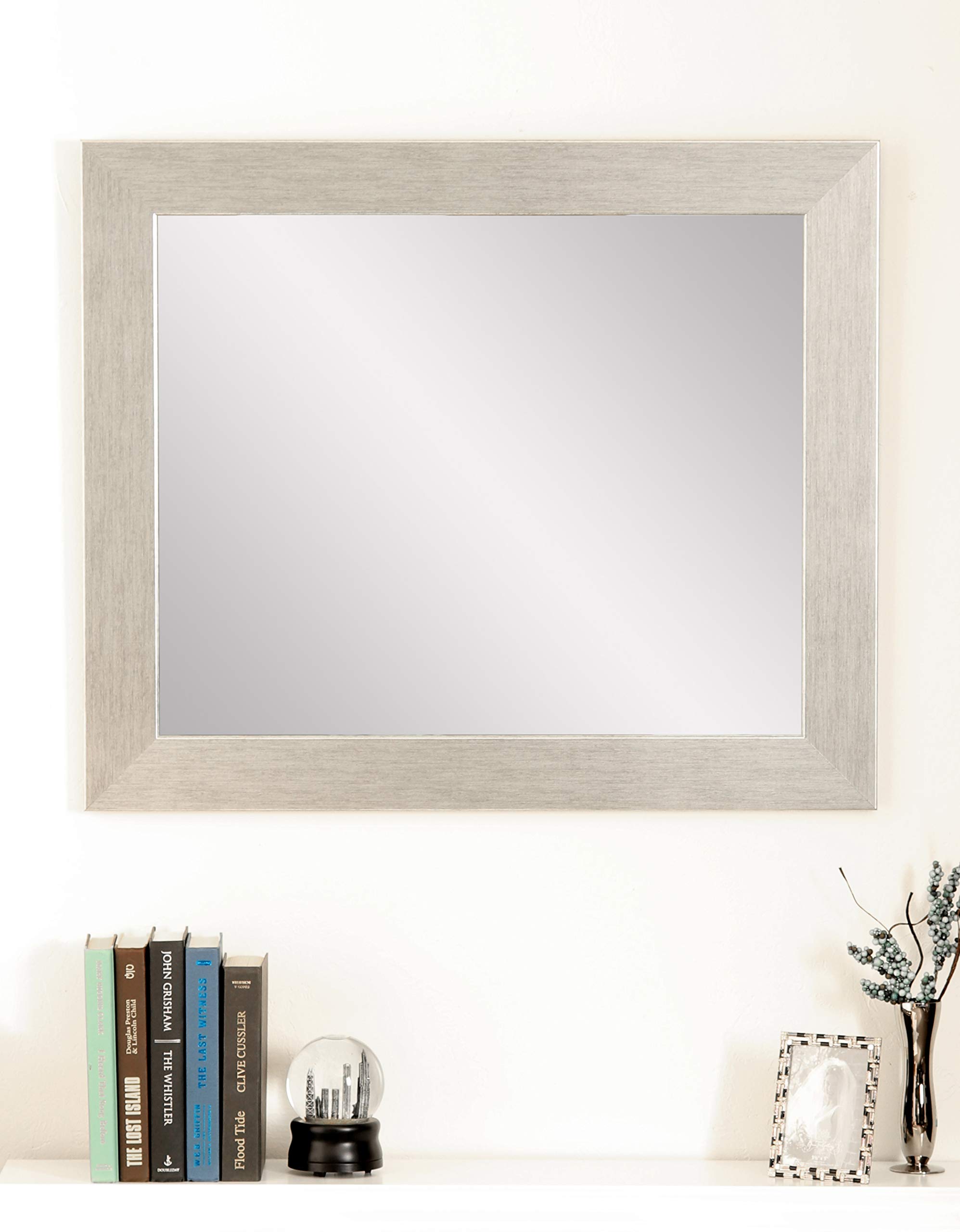 BrandtWorksStainless Grain Wall Mirror, 27" x 32", Flat Brushed Silver