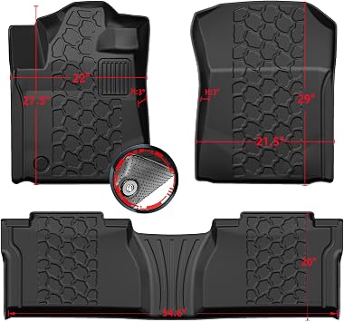 2014-2021 Toyota Tundra Double Cab & Crew Max Cab Floor Mats, 3D Custom Fit TPE All-Weather Floor Liners for 1st & 2nd Rows, Anti-Slip Rubber Car Carpet Mats, Odorless & Easy to Clean