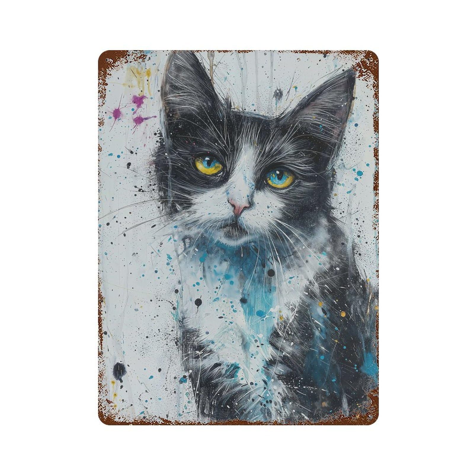 Blue Gaze Whisker Rust Effect Tin Sign 15.7"x11.8", for Bistro, Counter And Cafe Decor, Shabby Chic Decor