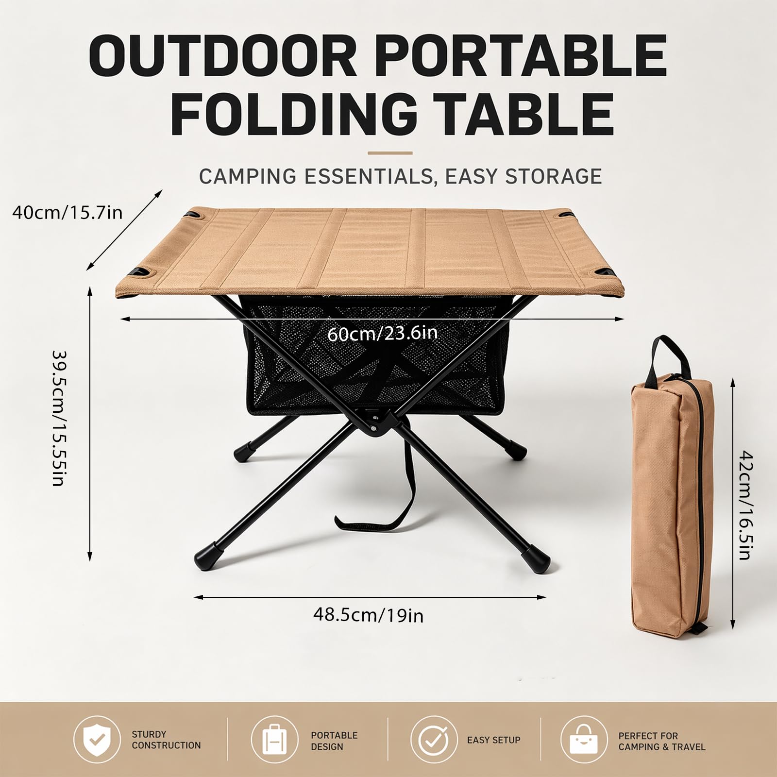 Mesa de Camping Plegable, pequeña Mesa Plegable, Bolsa de Transporte y Bolsa de Malla, Mesa de Exterior, Ultraligera, portátil, Mesa Plegable, Capacidad de Carga de hasta 30 kg, para Exteriores