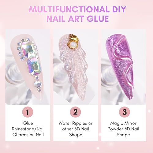 Vista 3 de Makartt Pegamento de diamantes de imitación para uñas: pegamento de uñas de gel súper fuerte para dijes de uñas, decoraciones de gemas, arte de uñas