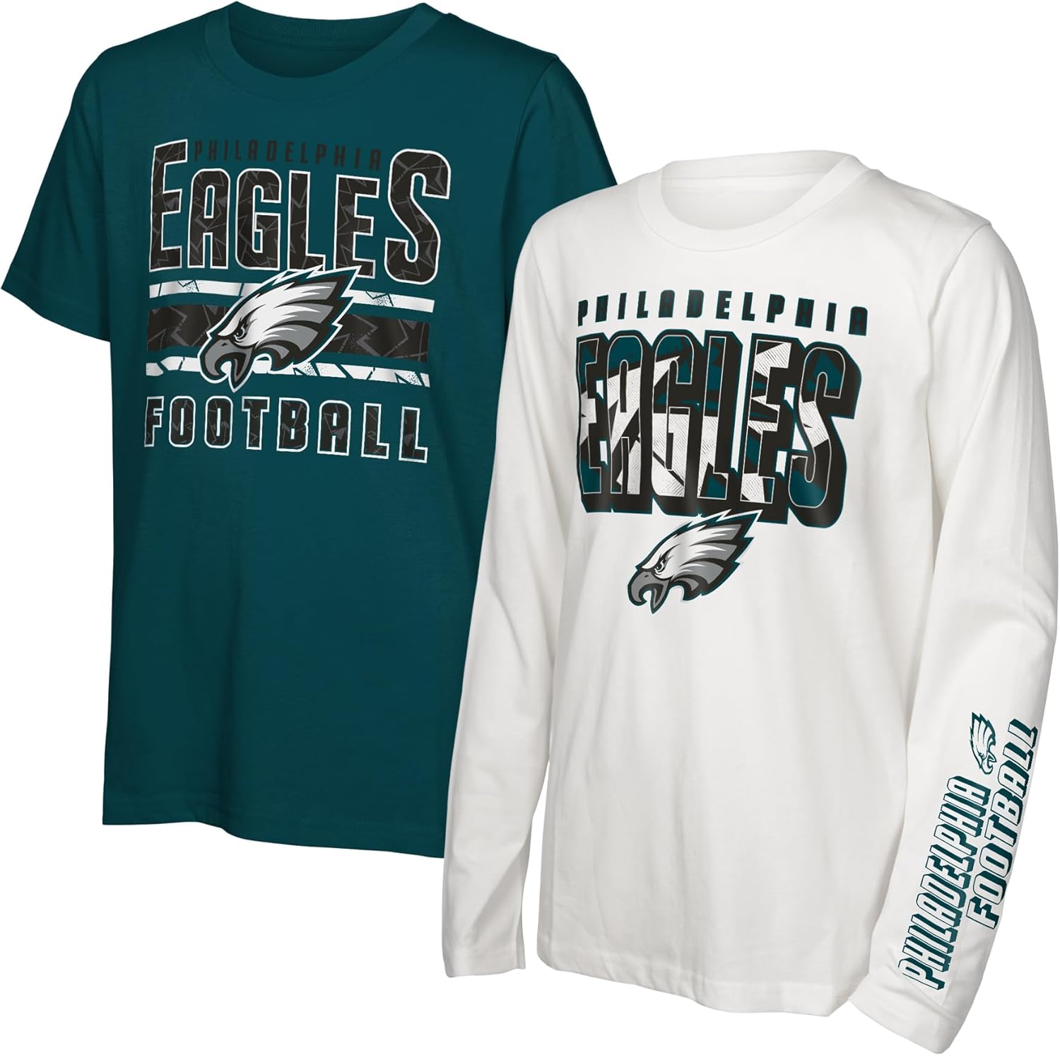 NFL Officially Licensed Kids Youth Boys 8-20 Primary Logo Wordmark in The Mix 2 Pack Long Sleeve T-Shirt Combo Set