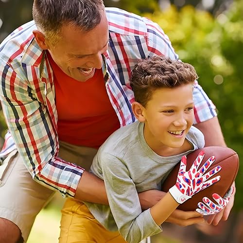 Vista 57 de Guantes de fútbol juvenil, guantes receptores juveniles, de silicona, antideslizantes, transpirables, con bandera estadounidense, experiencia