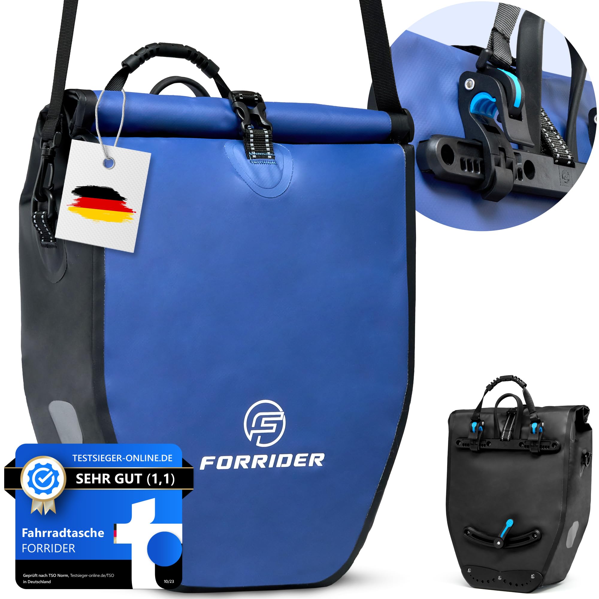 Forrider Fahrradtasche Wasserdicht für Gepäckträger [25L] mit Schultergurt & Reflektoren | Fahrrad Gepäckträgertasche